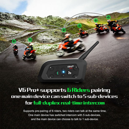 Intercomunicador para Capacete EJEAS V6 Pro+ Bluetooth 5.1 – Comunicação para até 6 Motociclistas | Alcance 800m | IP67