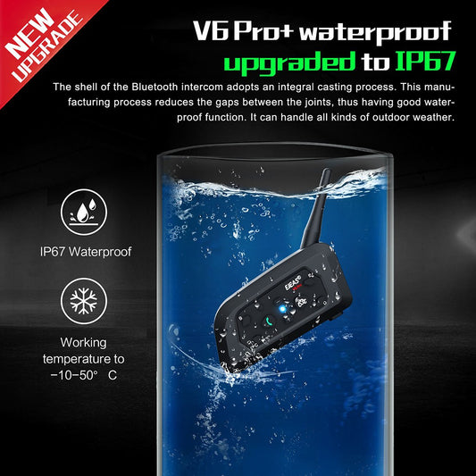 Intercomunicador para Capacete EJEAS V6 Pro+ Bluetooth 5.1 – Comunicação para até 6 Motociclistas | Alcance 800m | IP67