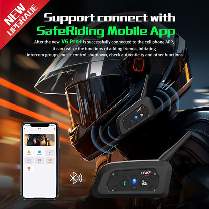 Intercomunicador para Capacete EJEAS V6 Pro+ Bluetooth 5.1 – Comunicação para até 6 Motociclistas | Alcance 800m | IP67