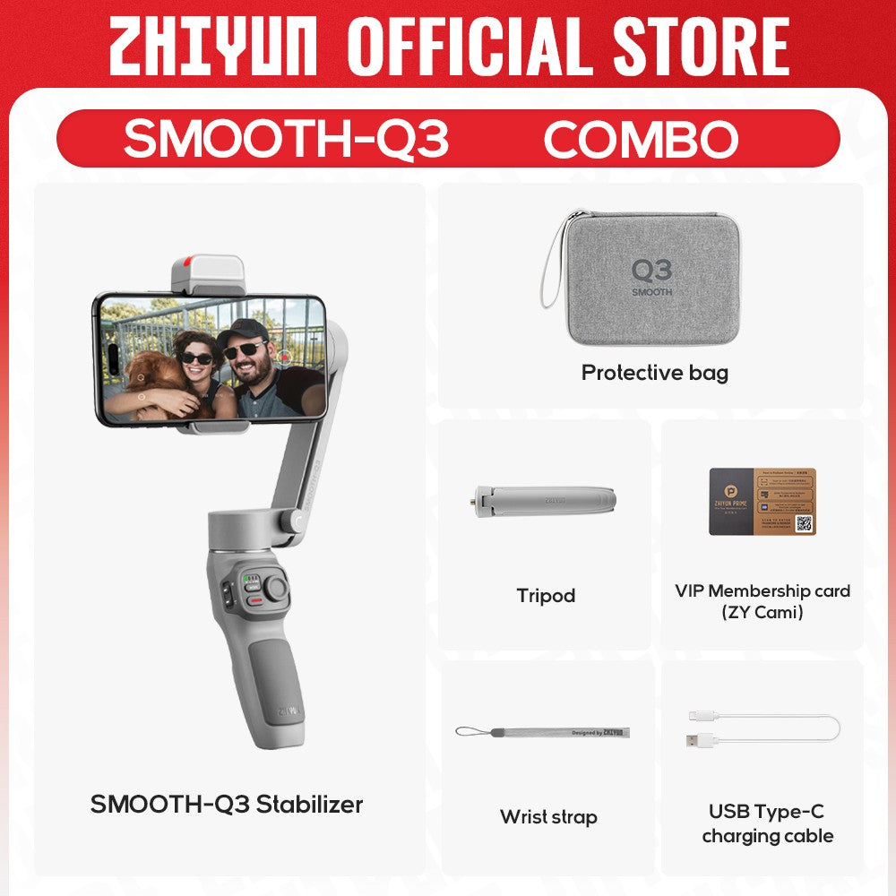 Estabilizador Zhiyun Smooth Q3 – Gimbal Portátil 3 Eixos com Luz LED e Controle por Gestos