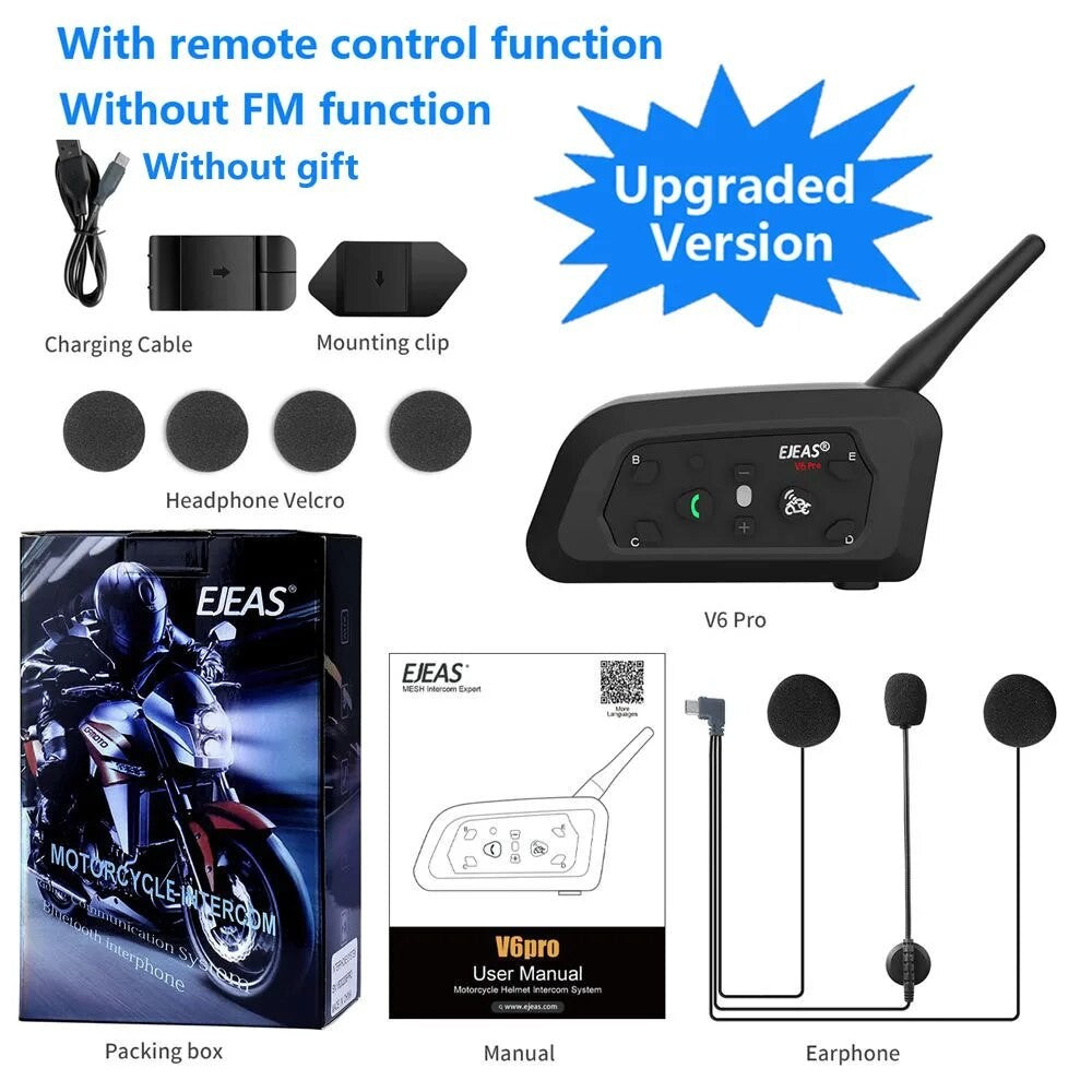 Intercomunicador para Capacete EJEAS V6 Pro / V6 Pro+ Bluetooth 5.1 – Comunicação para até 6 Motociclistas | SEM CONTROLE