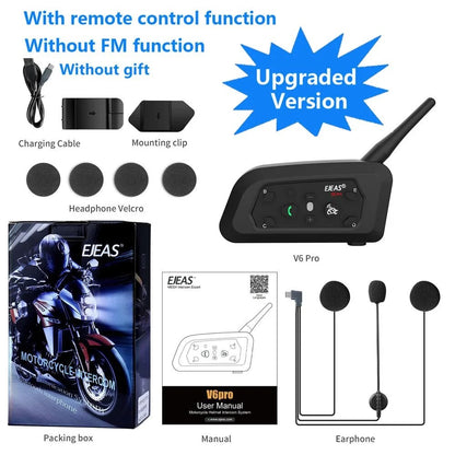 Intercomunicador para Capacete EJEAS V6 Pro / V6 Pro+ Bluetooth 5.1 – Comunicação para até 6 Motociclistas | SEM CONTROLE